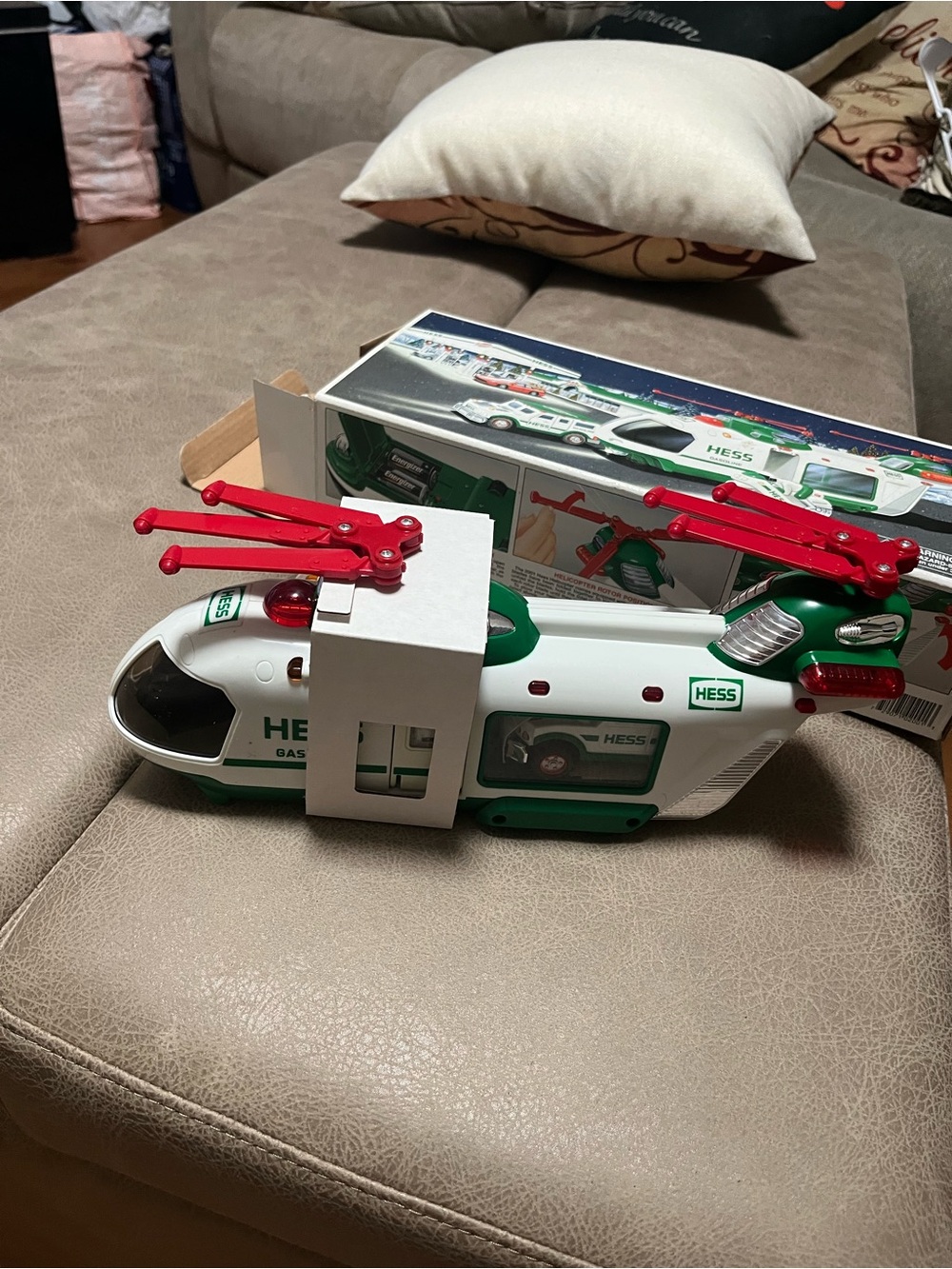 Hess collectible Helicopter - White & Green with Red Rotors